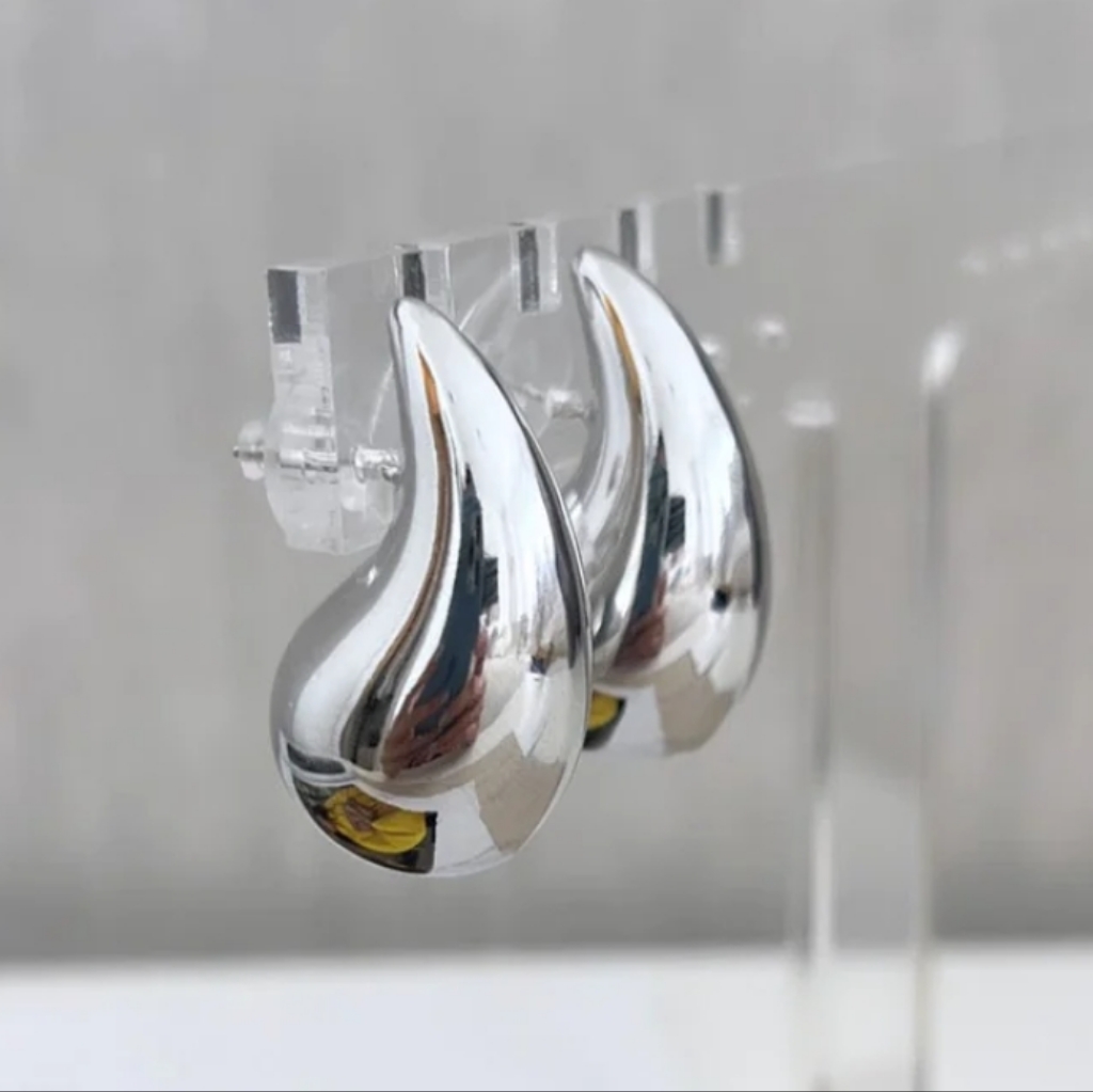 Chunky Silver Waterdrop Stud Earrings, Metal Big Drop Zinc Alloy 18k Gold Plated